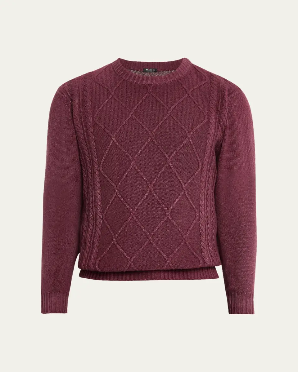 Kiton Men's Cashmere Diamond Cable Crewneck Sweater | Thumbnail 5 Kiton Men's Cashmere Diamond Cable Crewneck Sweater | Thumbnail 5