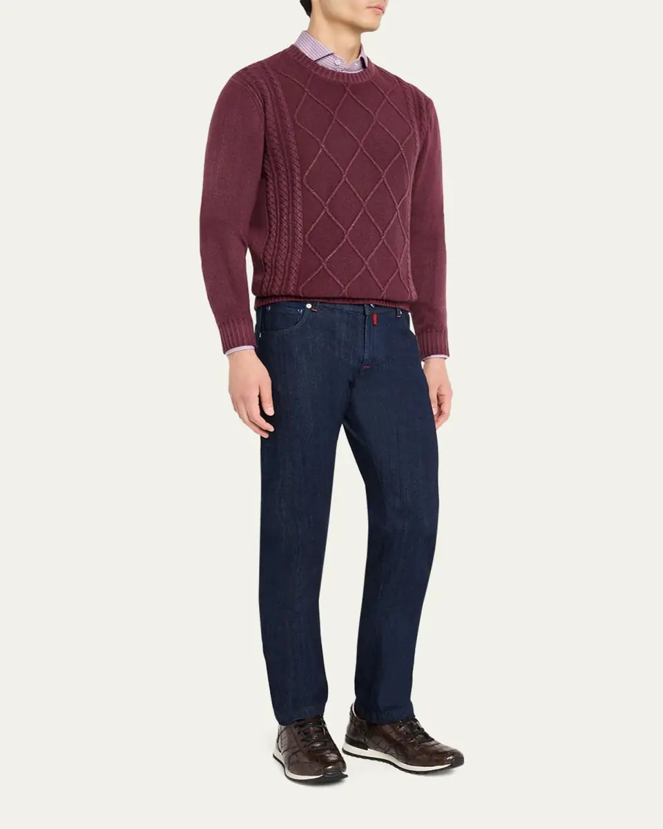 Kiton Men's Cashmere Diamond Cable Crewneck Sweater | Thumbnail 6 Kiton Men's Cashmere Diamond Cable Crewneck Sweater | Thumbnail 6