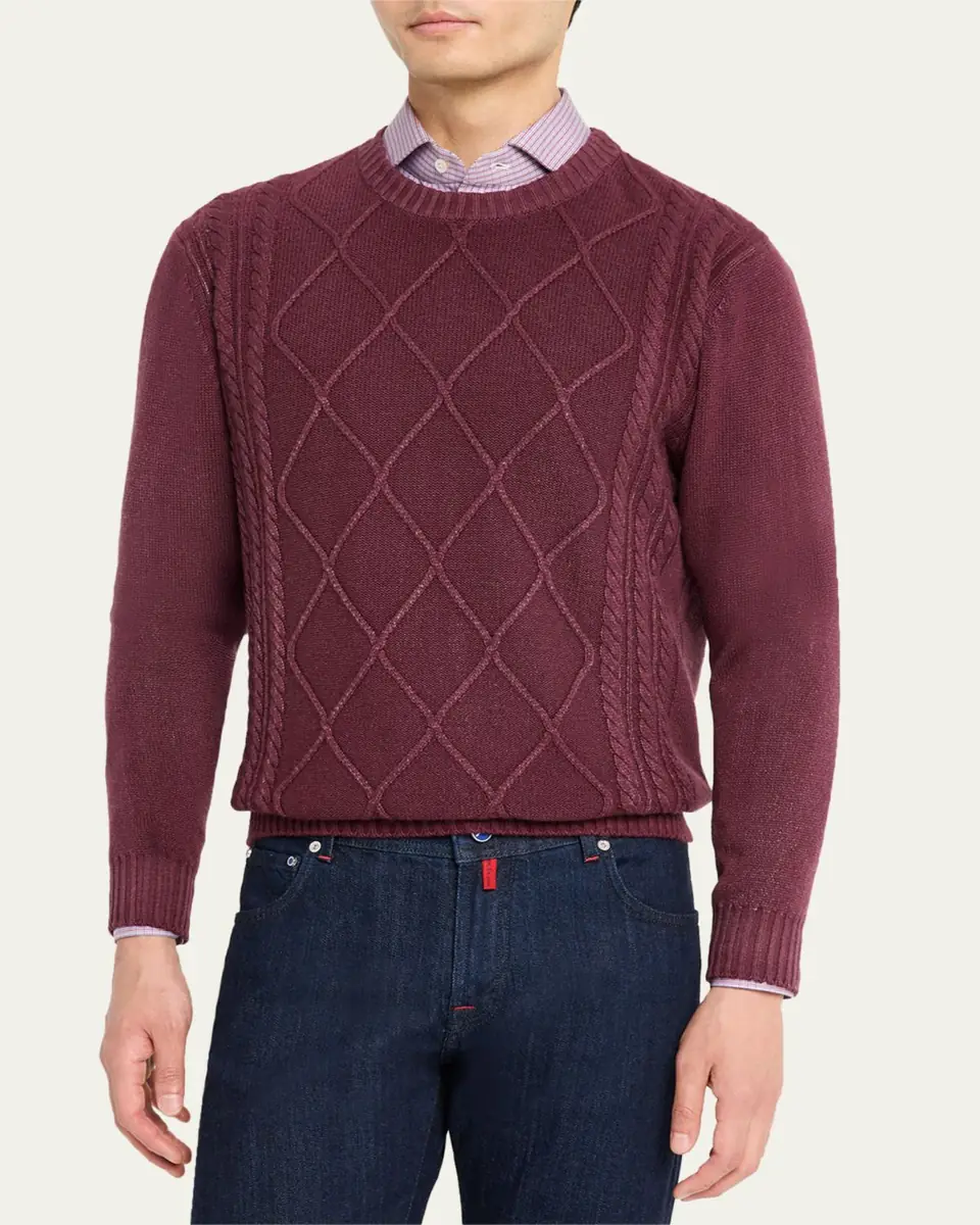 Kiton Men's Cashmere Diamond Cable Crewneck Sweater | Thumbnail 8 Kiton Men's Cashmere Diamond Cable Crewneck Sweater | Thumbnail 8