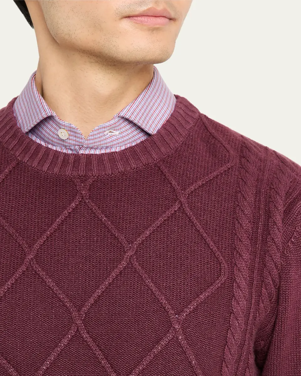 Kiton Men's Cashmere Diamond Cable Crewneck Sweater | Thumbnail 9 Kiton Men's Cashmere Diamond Cable Crewneck Sweater | Thumbnail 9