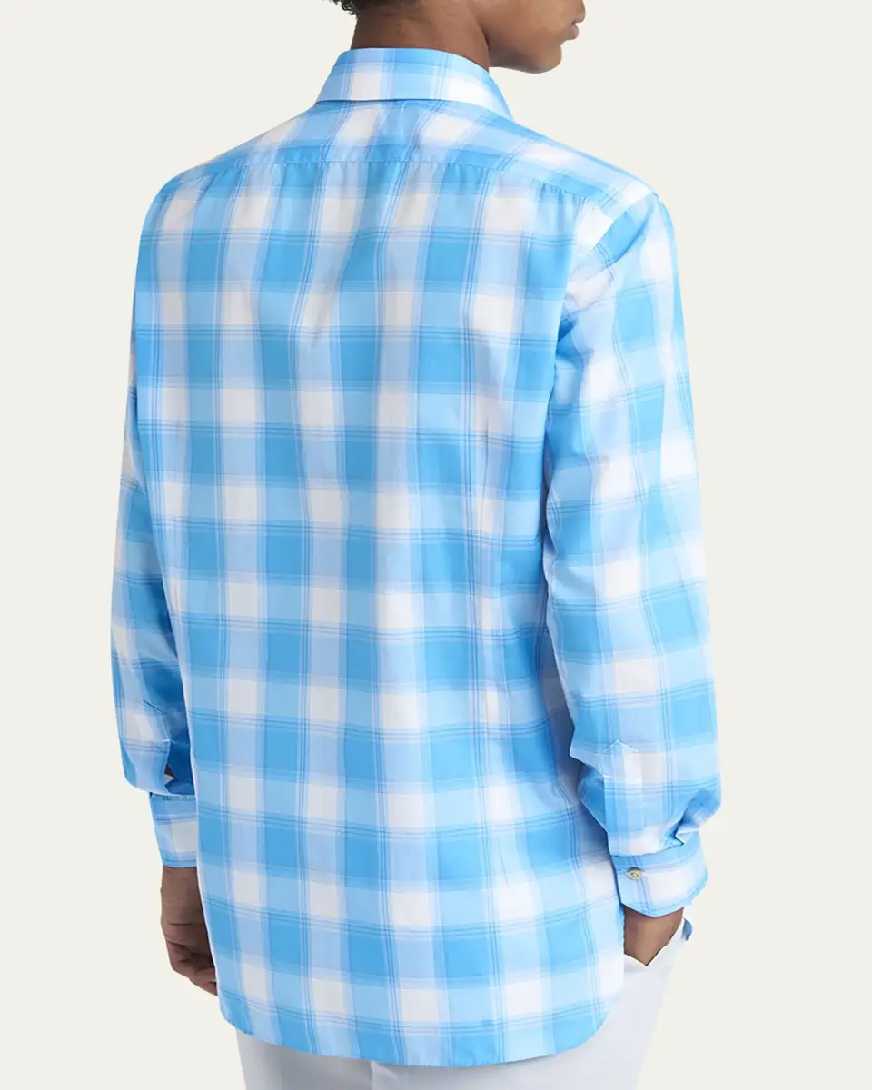 Kiton Men's Cotton Check Sport Shirt | Thumbnail 3