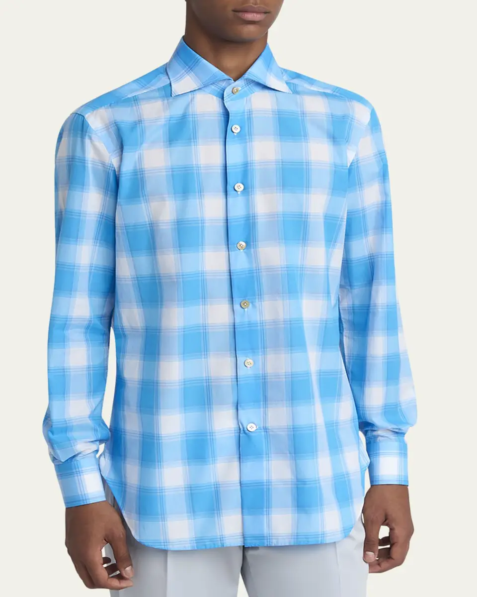 Kiton Men's Cotton Check Sport Shirt | Thumbnail 4
