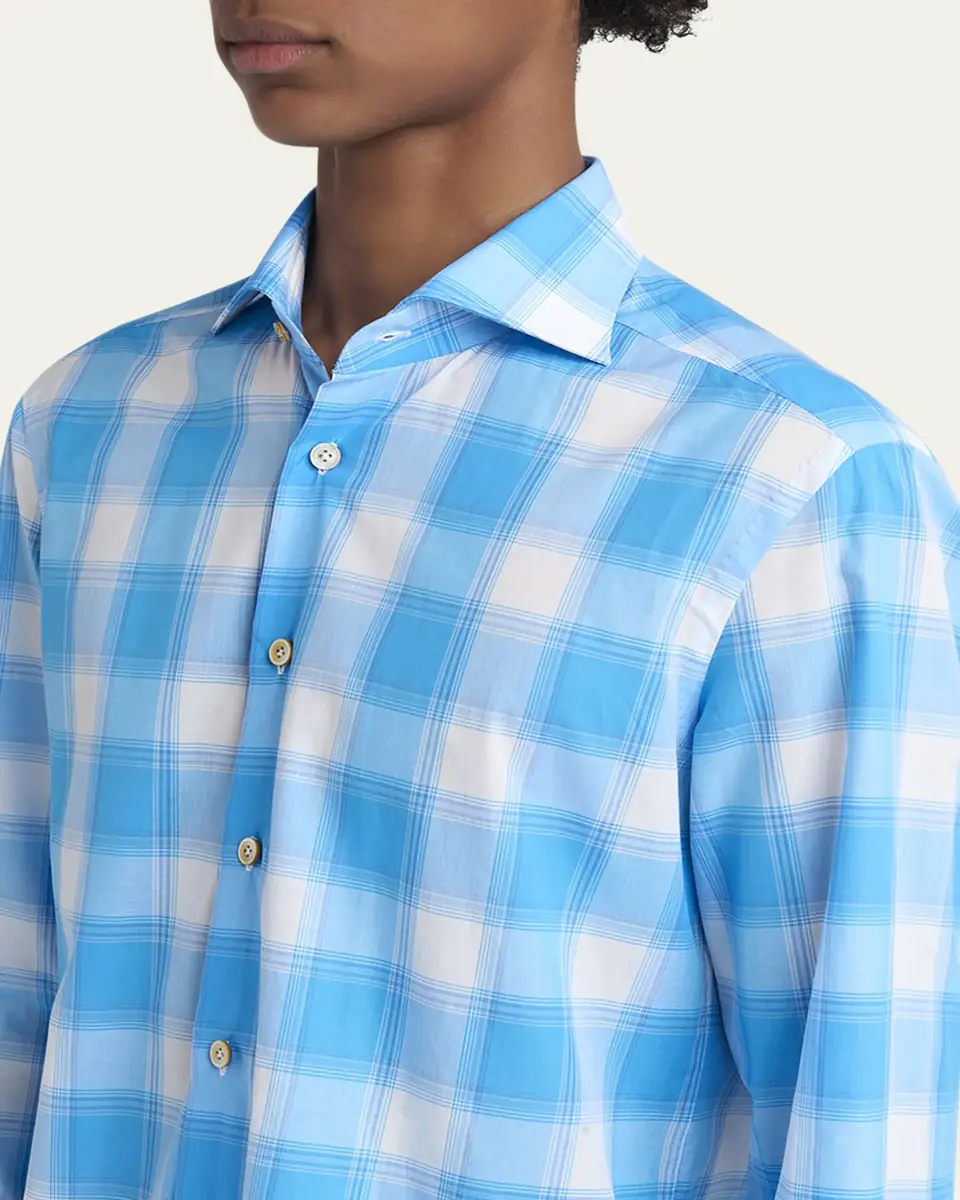 Kiton Men's Cotton Check Sport Shirt | Thumbnail 5