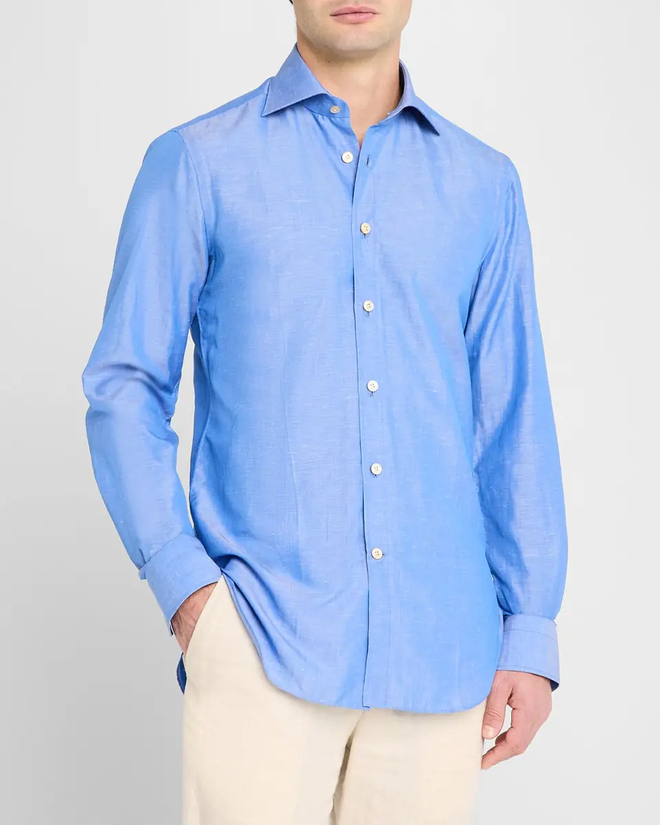 Kiton Men's Heathered Cotton Dress Shirt | Thumbnail 3