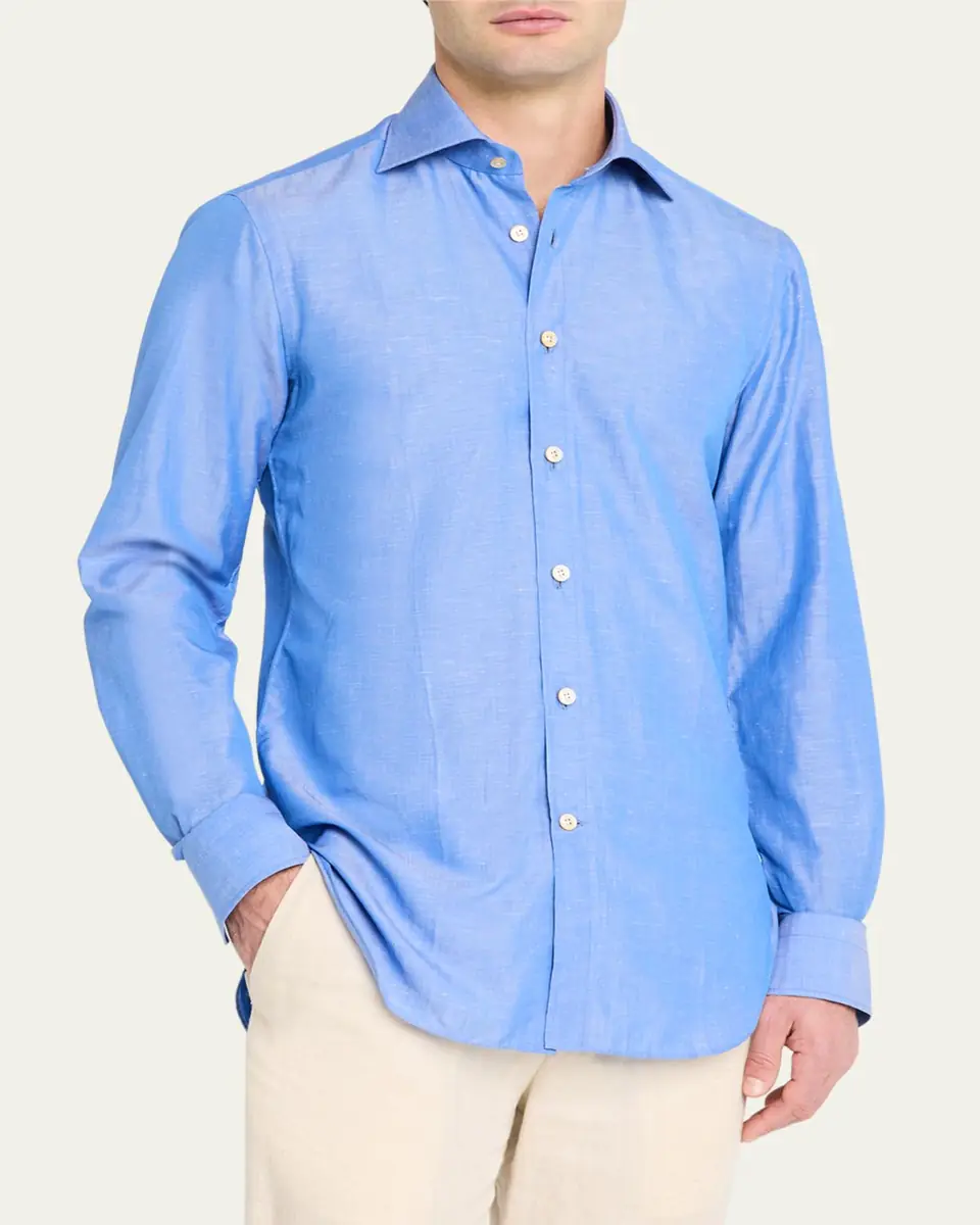 Kiton Men's Heathered Cotton Dress Shirt | Thumbnail 8