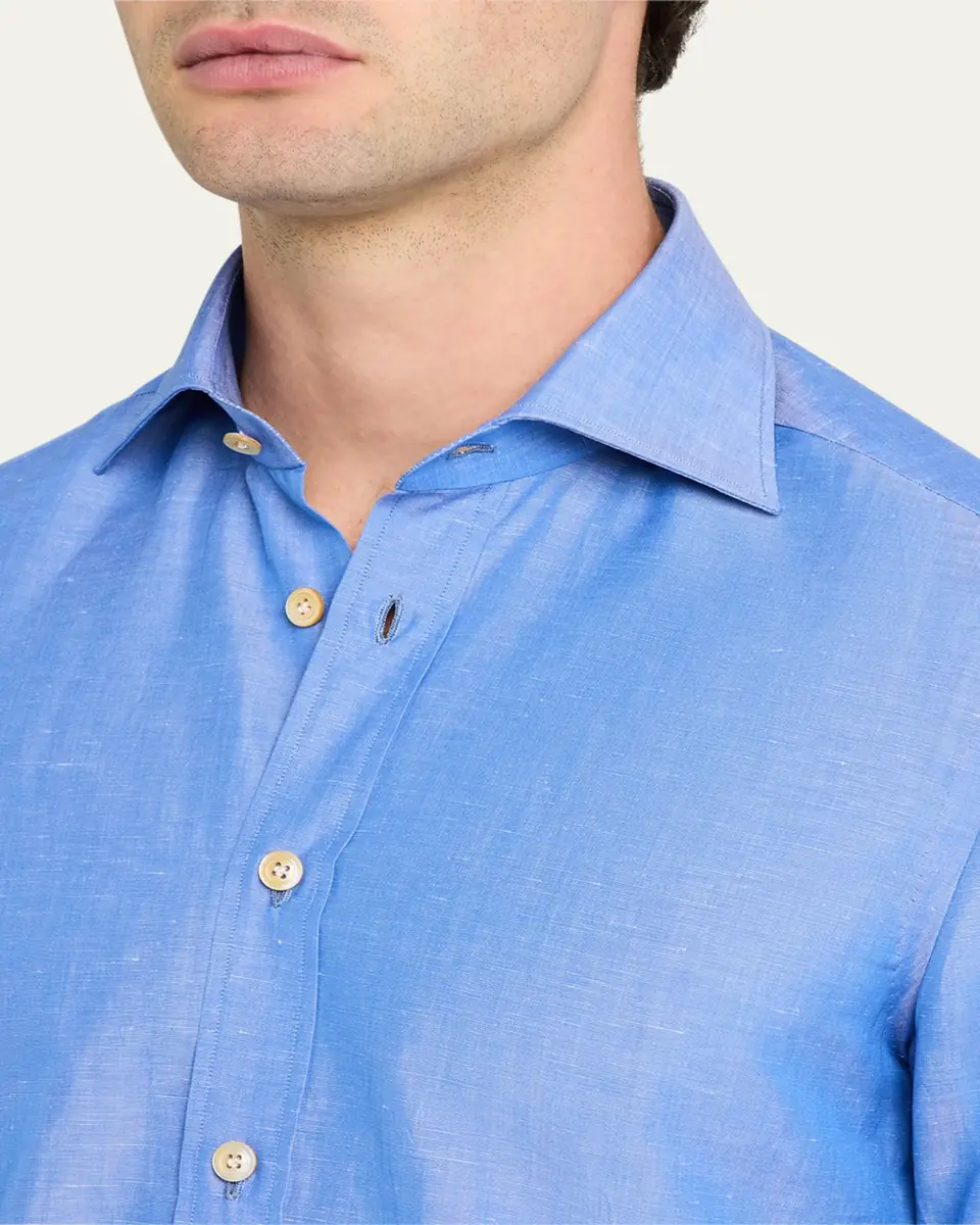 Kiton Men's Heathered Cotton Dress Shirt | Thumbnail 9