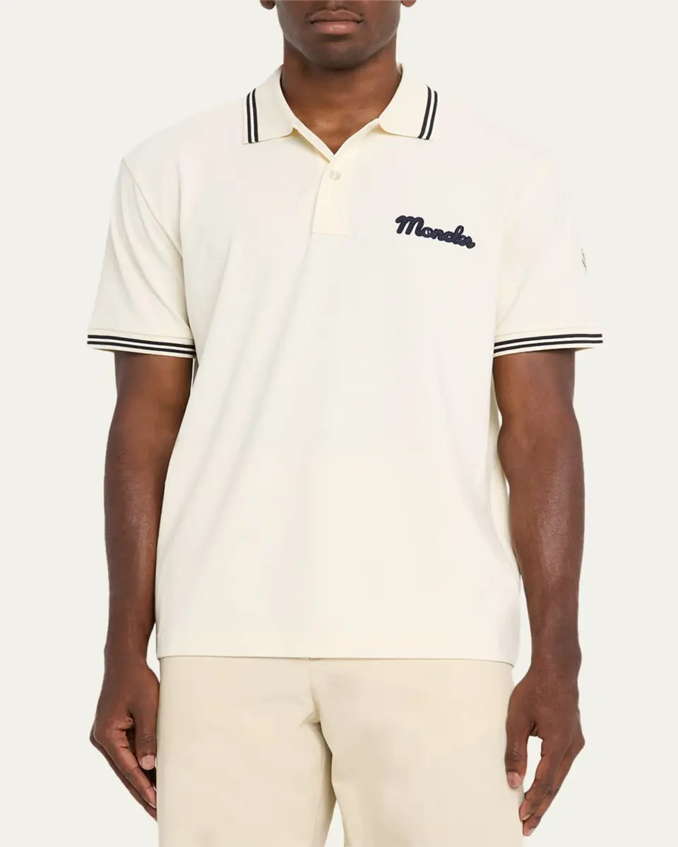 Moncler Men's Logo Script Short Sleeve Polo | Thumbnail 4 Moncler Men's Logo Script Short Sleeve Polo | Thumbnail 4