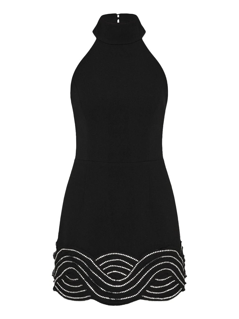 Bellatrix Low-Back Rhinestone Halter Mini Dress