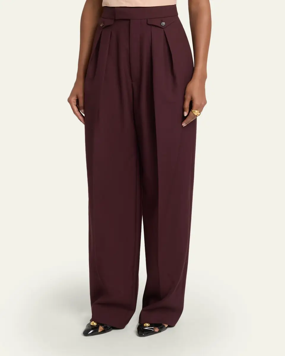 Chloé High-Rise Pleated Wool Gabardine Wide-Leg Pants | Thumbnail 4 Chloé High-Rise Pleated Wool Gabardine Wide-Leg Pants | Thumbnail 4