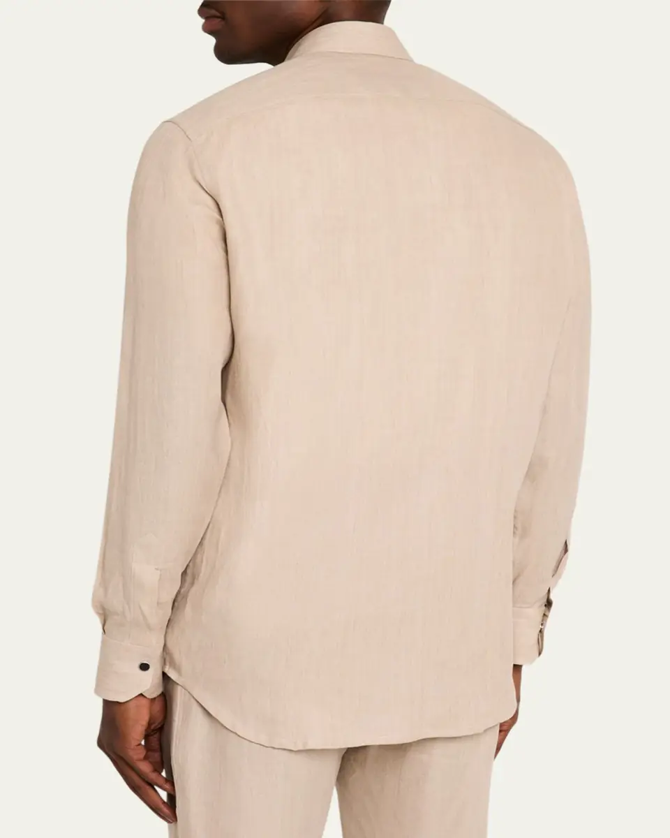 Kiton Men's Linen Snap-Front Overshirt | Thumbnail 2