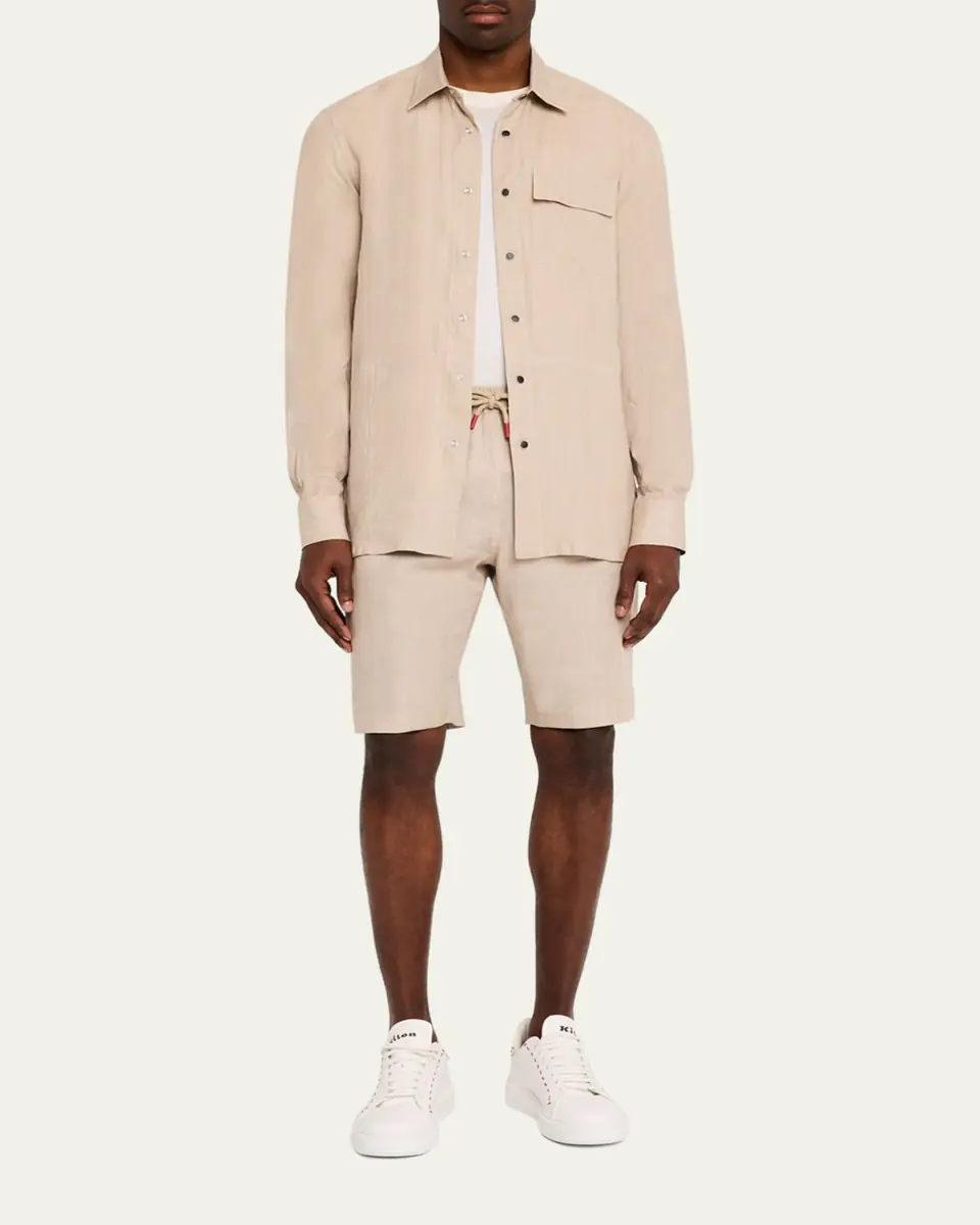 Kiton Men's Linen Snap-Front Overshirt | Thumbnail 3