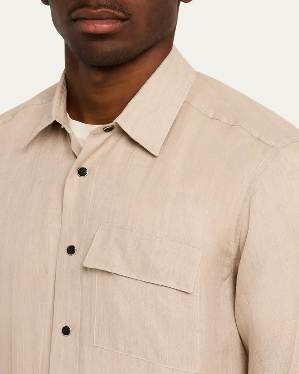 Kiton Men's Linen Snap-Front Overshirt | Thumbnail 4