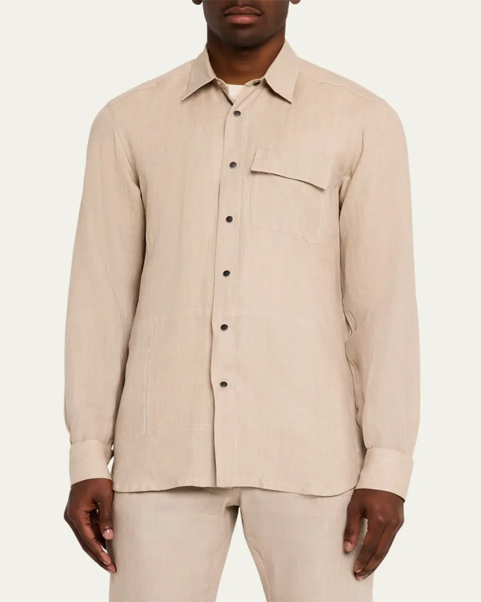 Kiton Men's Linen Snap-Front Overshirt | Thumbnail 5