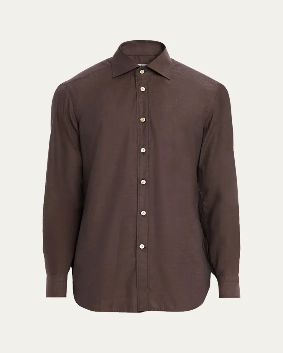 Kiton Men's Cotton Micro-Herringbone Sport Shirt | Thumbnail 5