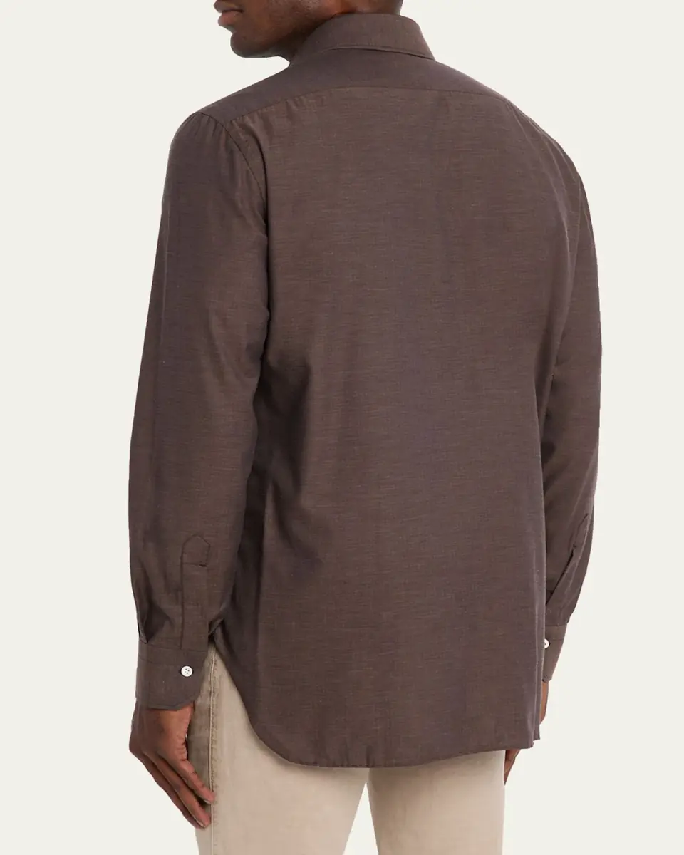 Kiton Men's Cotton Micro-Herringbone Sport Shirt | Thumbnail 7