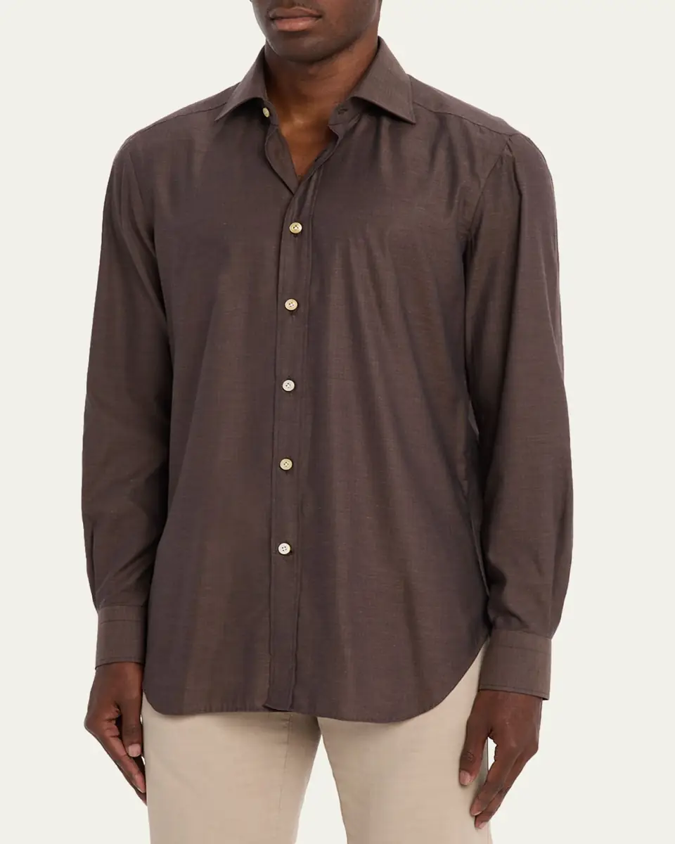Kiton Men's Cotton Micro-Herringbone Sport Shirt | Thumbnail 8