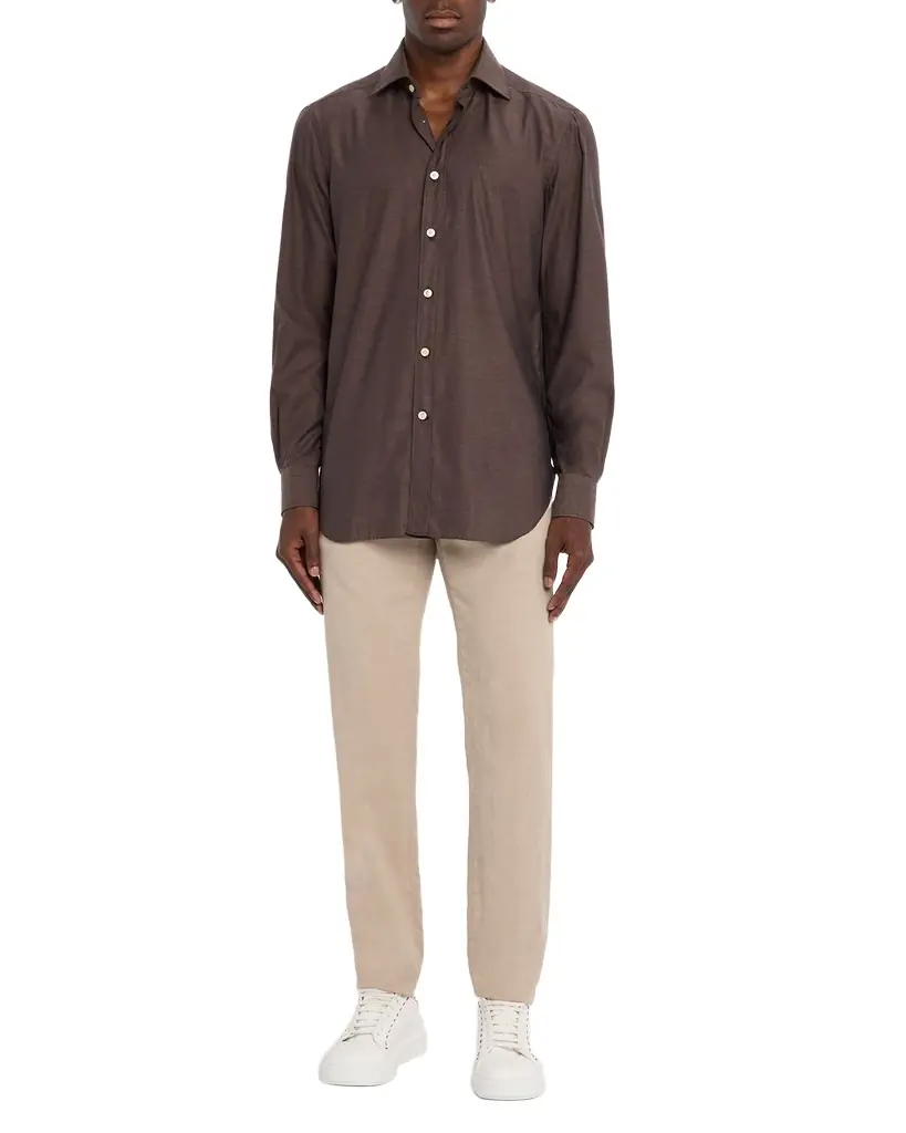 Kiton Men's Cotton Micro-Herringbone Sport Shirt | Image 1 Kiton Men's Cotton Micro-Herringbone Sport Shirt | Image 1