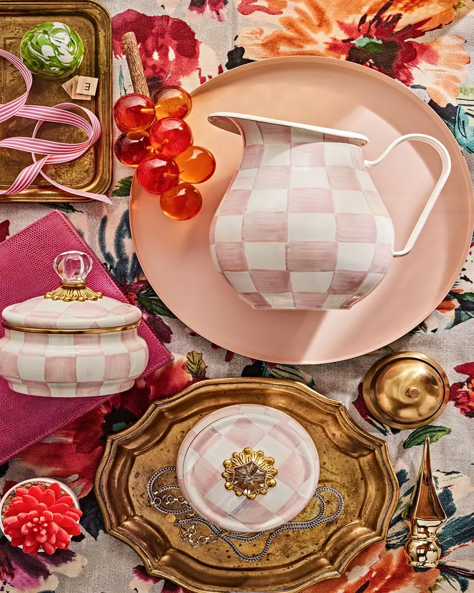 MacKenzie-Childs Rosy Check Enamel Squashed Pot | Thumbnail 4