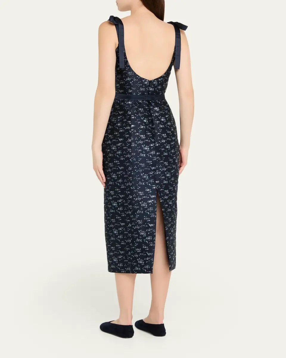 Markarian Acacia Floral Jacquard Bow-Shoulder Midi Dress | Thumbnail 3 Markarian Acacia Floral Jacquard Bow-Shoulder Midi Dress | Thumbnail 3