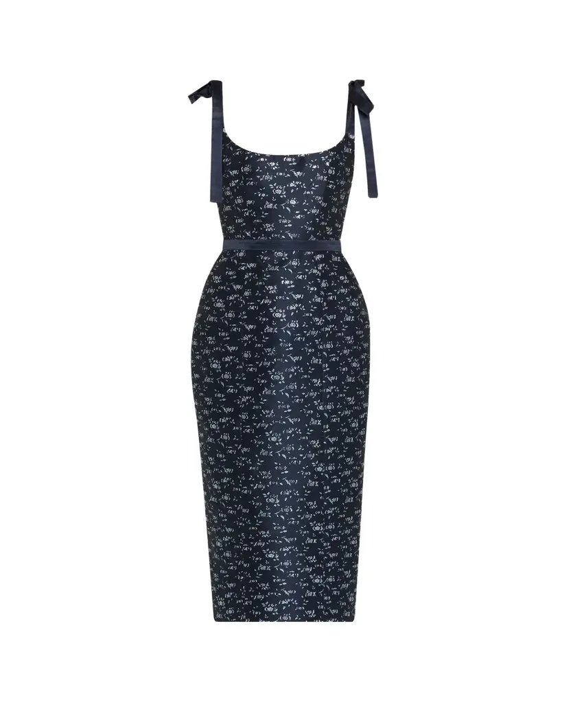 Markarian Acacia Floral Jacquard Bow-Shoulder Midi Dress | Image 1 Markarian Acacia Floral Jacquard Bow-Shoulder Midi Dress | Image 1