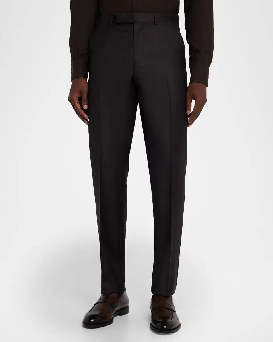 Zegna Men's Trofeo Wool Slim Flat-Front Trousers | Thumbnail 3 Zegna Men's Trofeo Wool Slim Flat-Front Trousers | Thumbnail 3