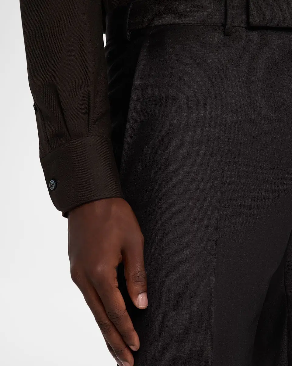 Zegna Men's Trofeo Wool Slim Flat-Front Trousers | Thumbnail 4 Zegna Men's Trofeo Wool Slim Flat-Front Trousers | Thumbnail 4