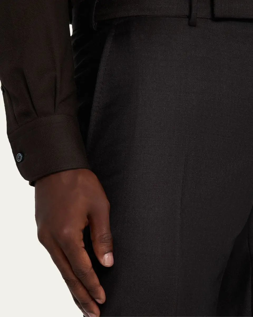 Zegna Men's Trofeo Wool Slim Flat-Front Trousers | Thumbnail 9 Zegna Men's Trofeo Wool Slim Flat-Front Trousers | Thumbnail 9