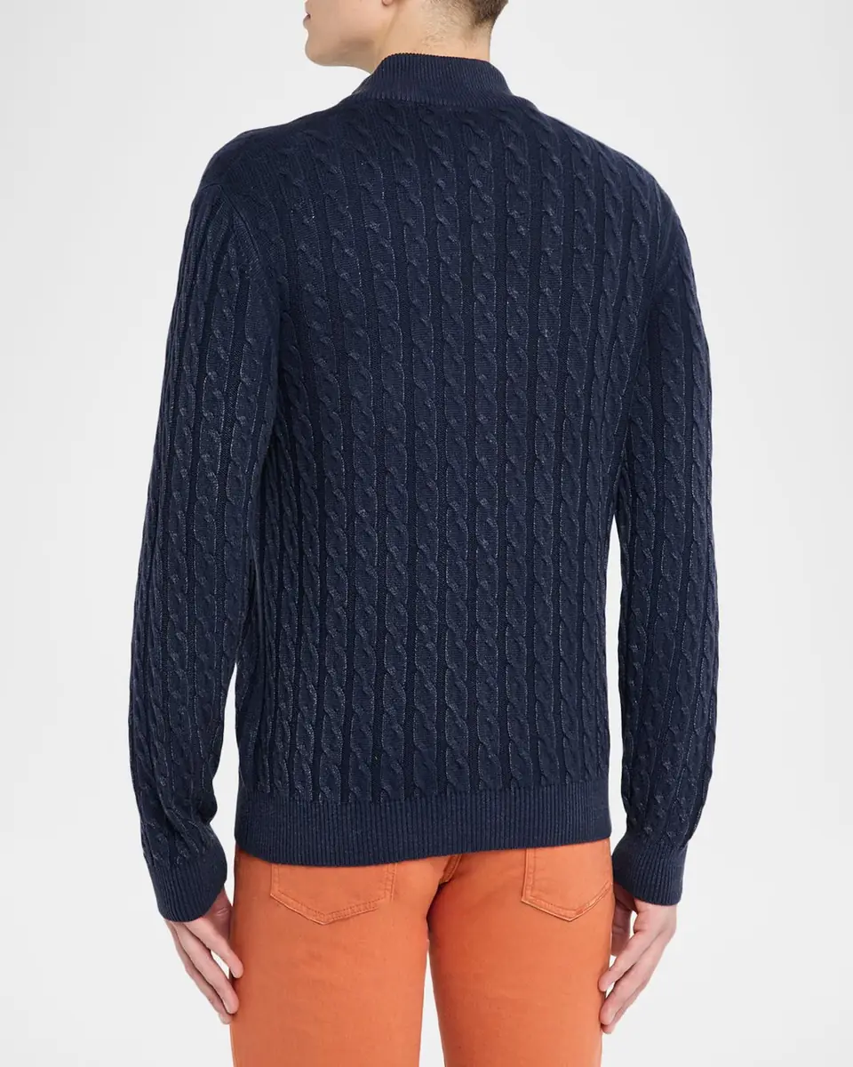 Kiton Men's Washed Cashmere Cable Knit Full-Zip Sweater | Thumbnail 2