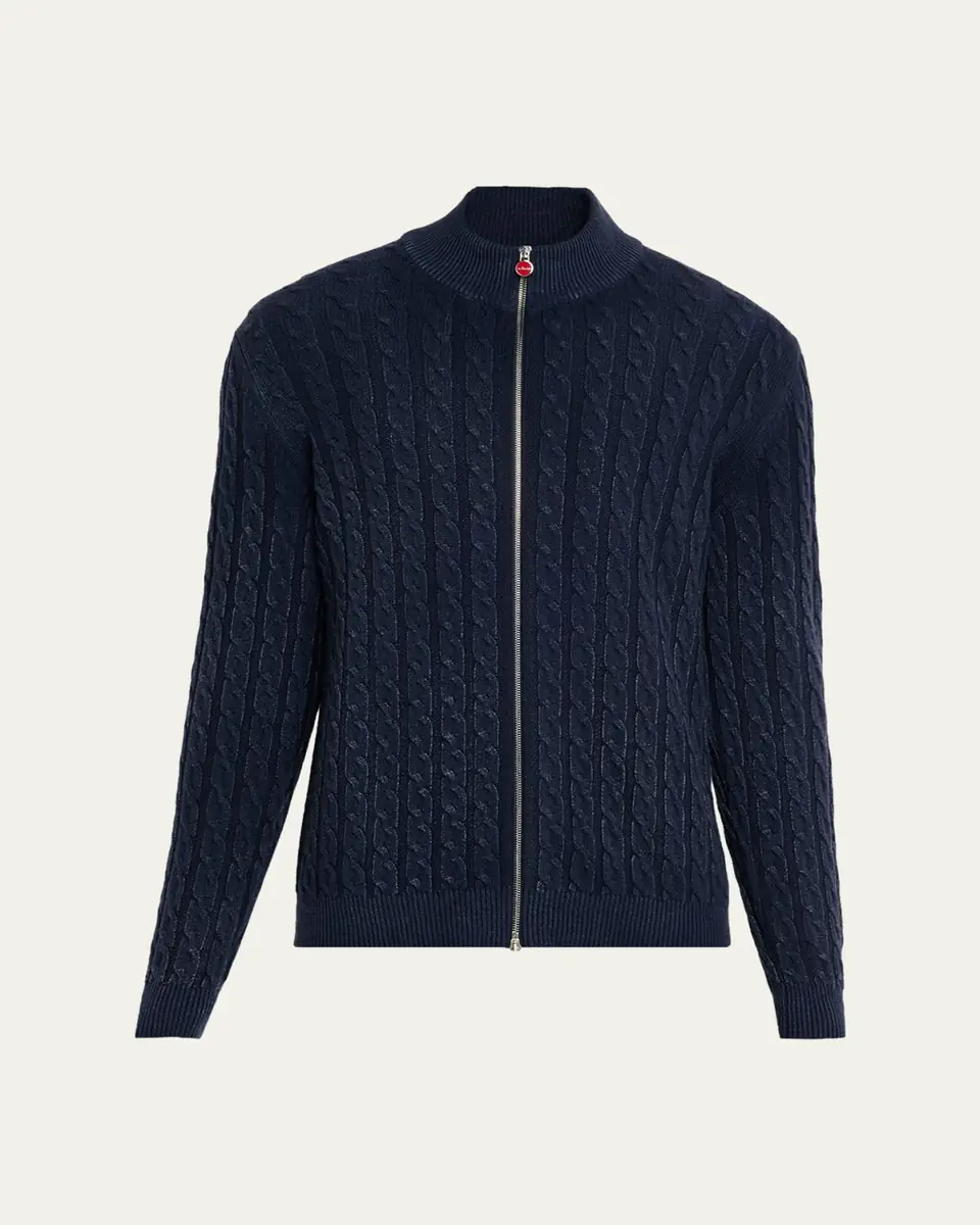 Kiton Men's Washed Cashmere Cable Knit Full-Zip Sweater | Thumbnail 5