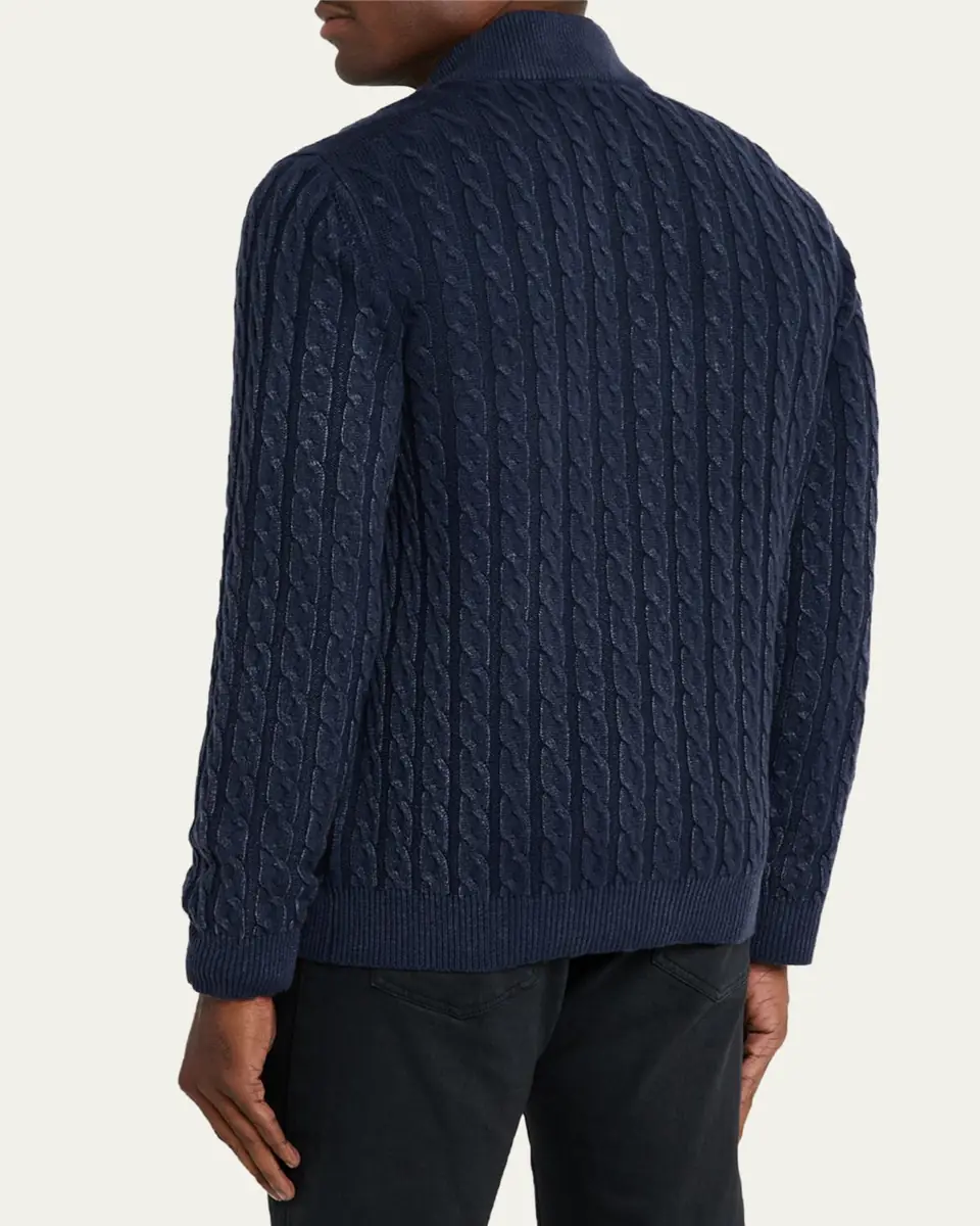 Kiton Men's Washed Cashmere Cable Knit Full-Zip Sweater | Thumbnail 7