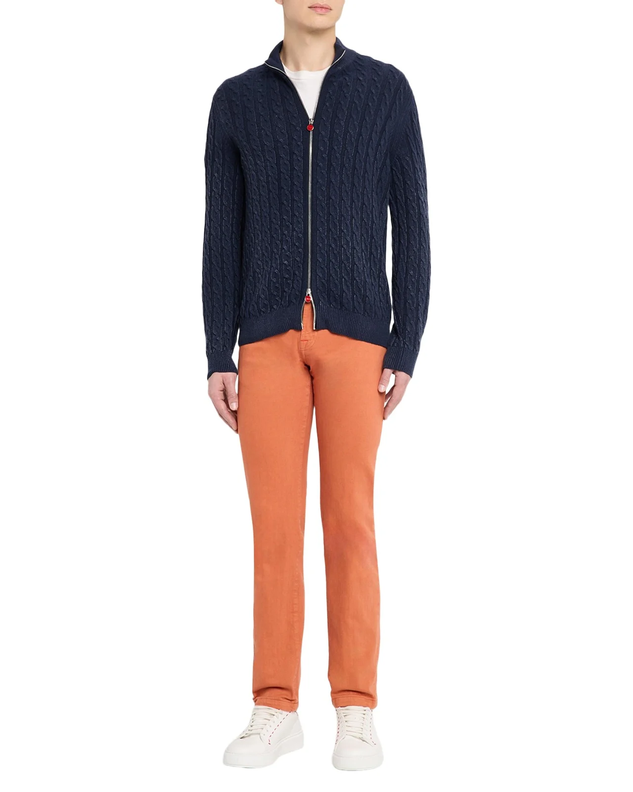 Men's Washed Cashmere Cable Knit Full-Zip Sweater Men's Washed Cashmere Cable Knit Full-Zip Sweater