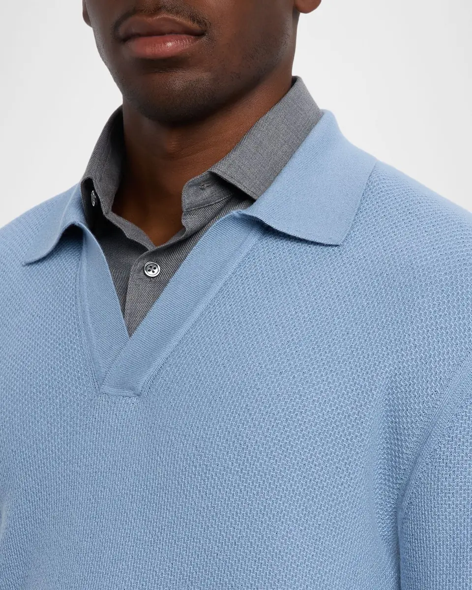 Zegna Men's Oasi Cashmere Johnny Collar Polo Sweater | Thumbnail 4 Zegna Men's Oasi Cashmere Johnny Collar Polo Sweater | Thumbnail 4