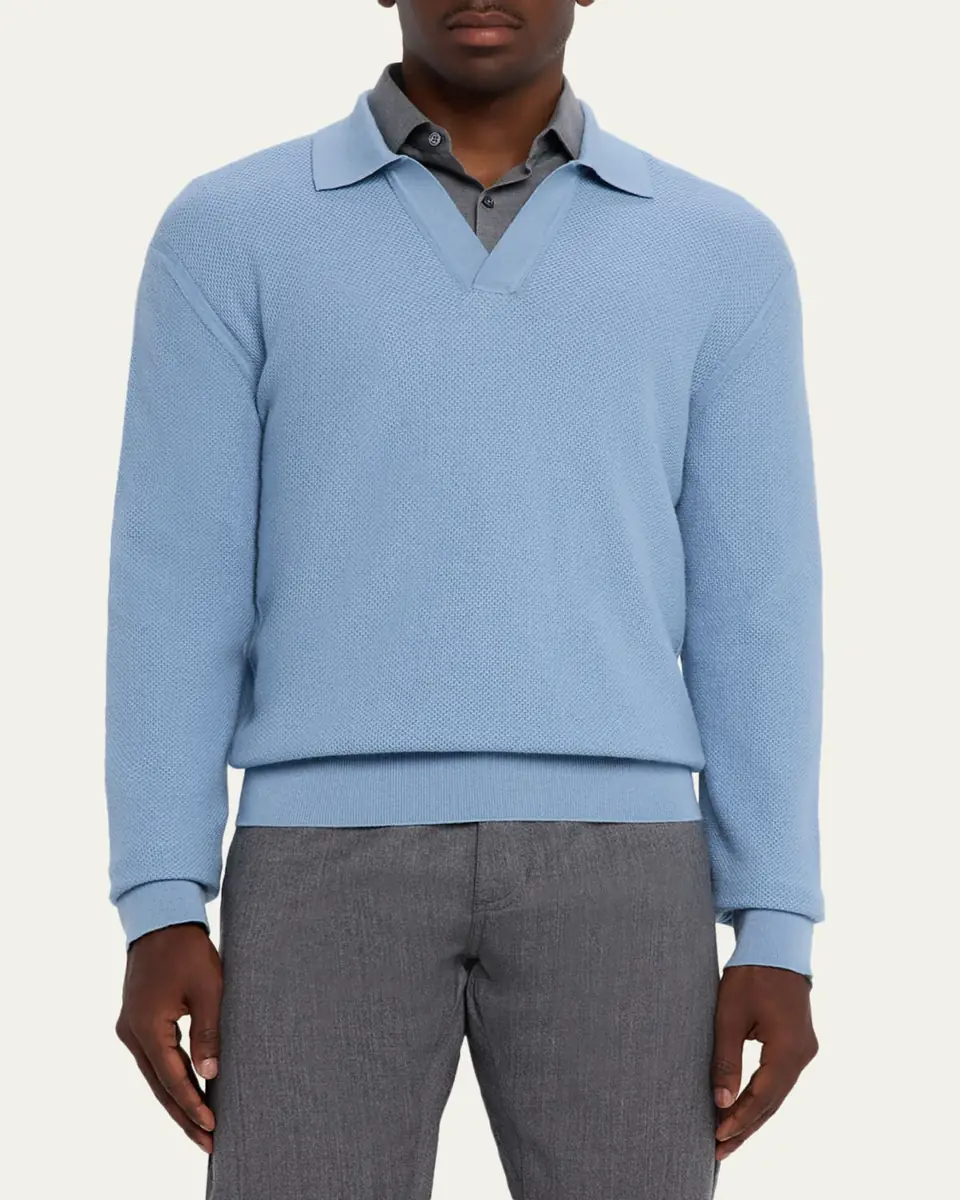 Zegna Men's Oasi Cashmere Johnny Collar Polo Sweater | Thumbnail 8 Zegna Men's Oasi Cashmere Johnny Collar Polo Sweater | Thumbnail 8