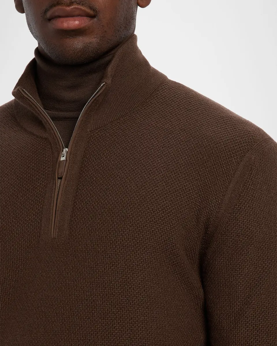 Zegna Men's Cashmere Waffle-Knit Quarter-Zip Sweater | Thumbnail 5 Zegna Men's Cashmere Waffle-Knit Quarter-Zip Sweater | Thumbnail 5