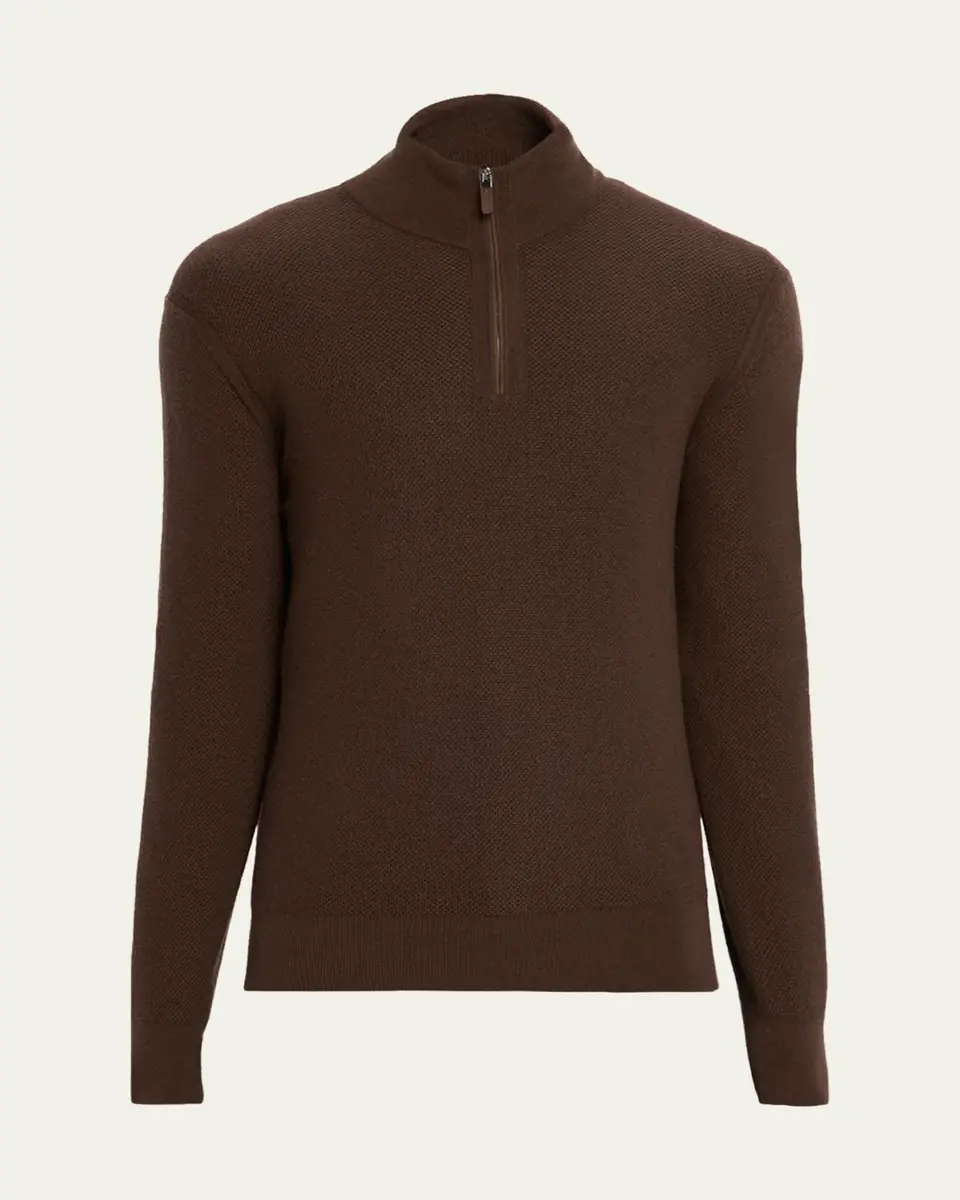 Zegna Men's Cashmere Waffle-Knit Quarter-Zip Sweater | Thumbnail 6 Zegna Men's Cashmere Waffle-Knit Quarter-Zip Sweater | Thumbnail 6