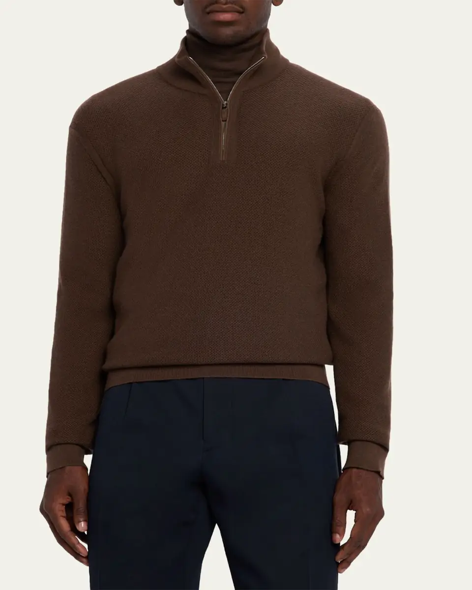 Zegna Men's Cashmere Waffle-Knit Quarter-Zip Sweater | Thumbnail 9 Zegna Men's Cashmere Waffle-Knit Quarter-Zip Sweater | Thumbnail 9
