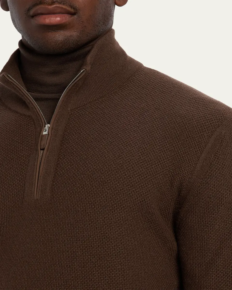 Zegna Men's Cashmere Waffle-Knit Quarter-Zip Sweater | Thumbnail 10 Zegna Men's Cashmere Waffle-Knit Quarter-Zip Sweater | Thumbnail 10