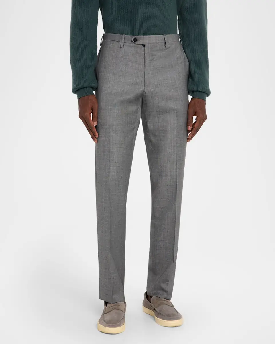 Kiton Men's Wool Twill Flat-Front Trousers | Thumbnail 3 Kiton Men's Wool Twill Flat-Front Trousers | Thumbnail 3