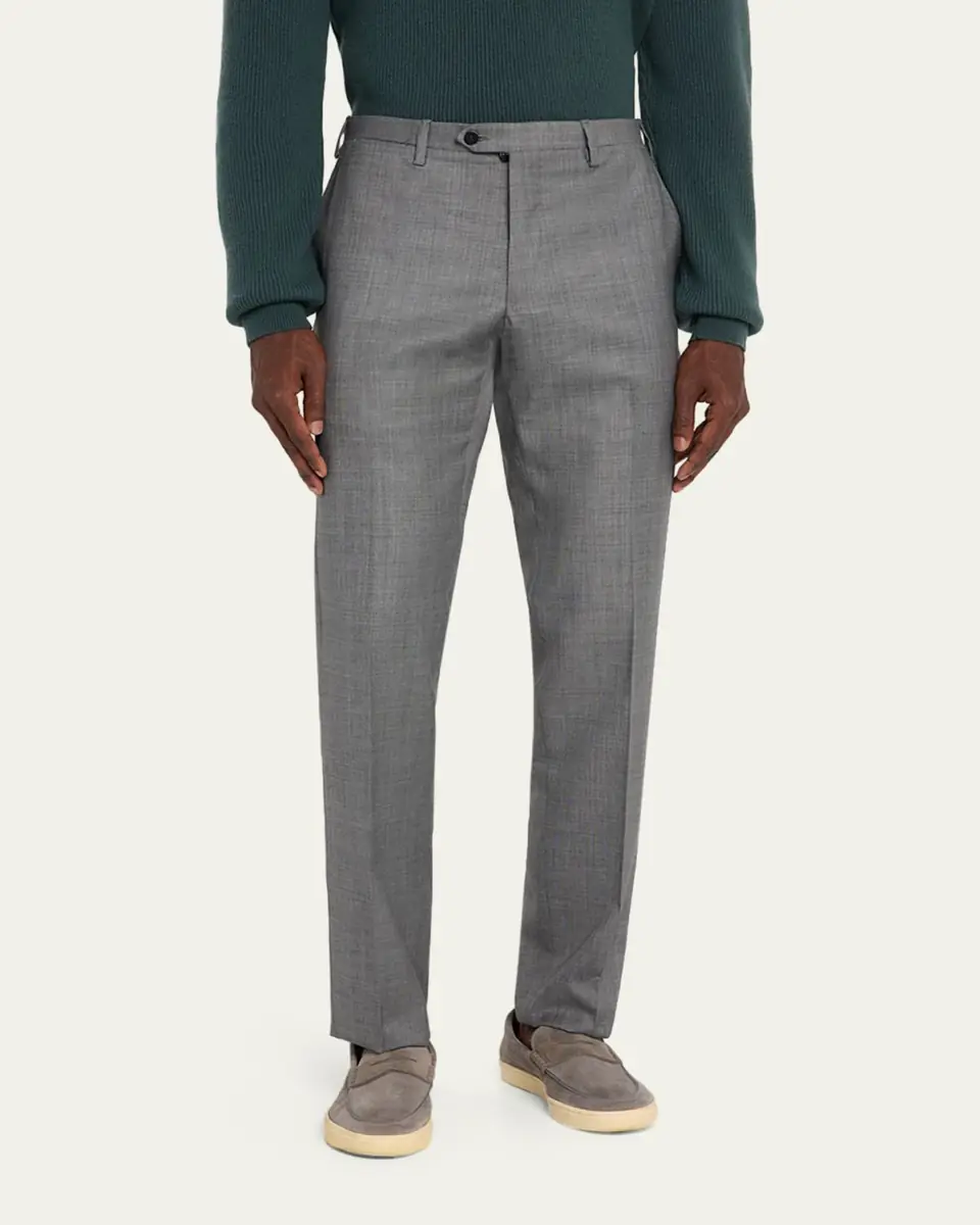 Kiton Men's Wool Twill Flat-Front Trousers | Thumbnail 8 Kiton Men's Wool Twill Flat-Front Trousers | Thumbnail 8