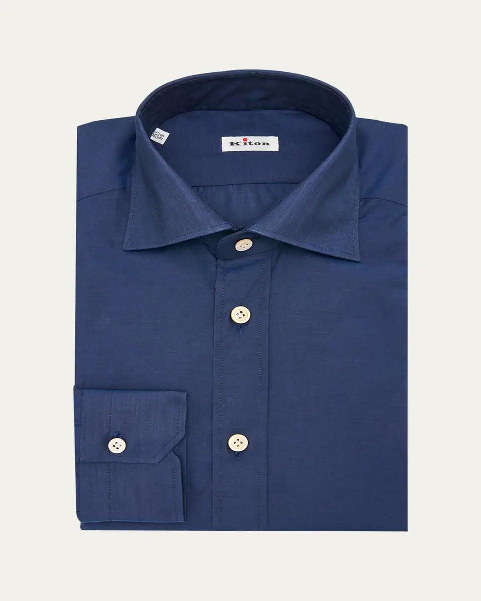 Kiton Men's Cotton Point-Collar Dress Shirt | Thumbnail 2 Kiton Men's Cotton Point-Collar Dress Shirt | Thumbnail 2