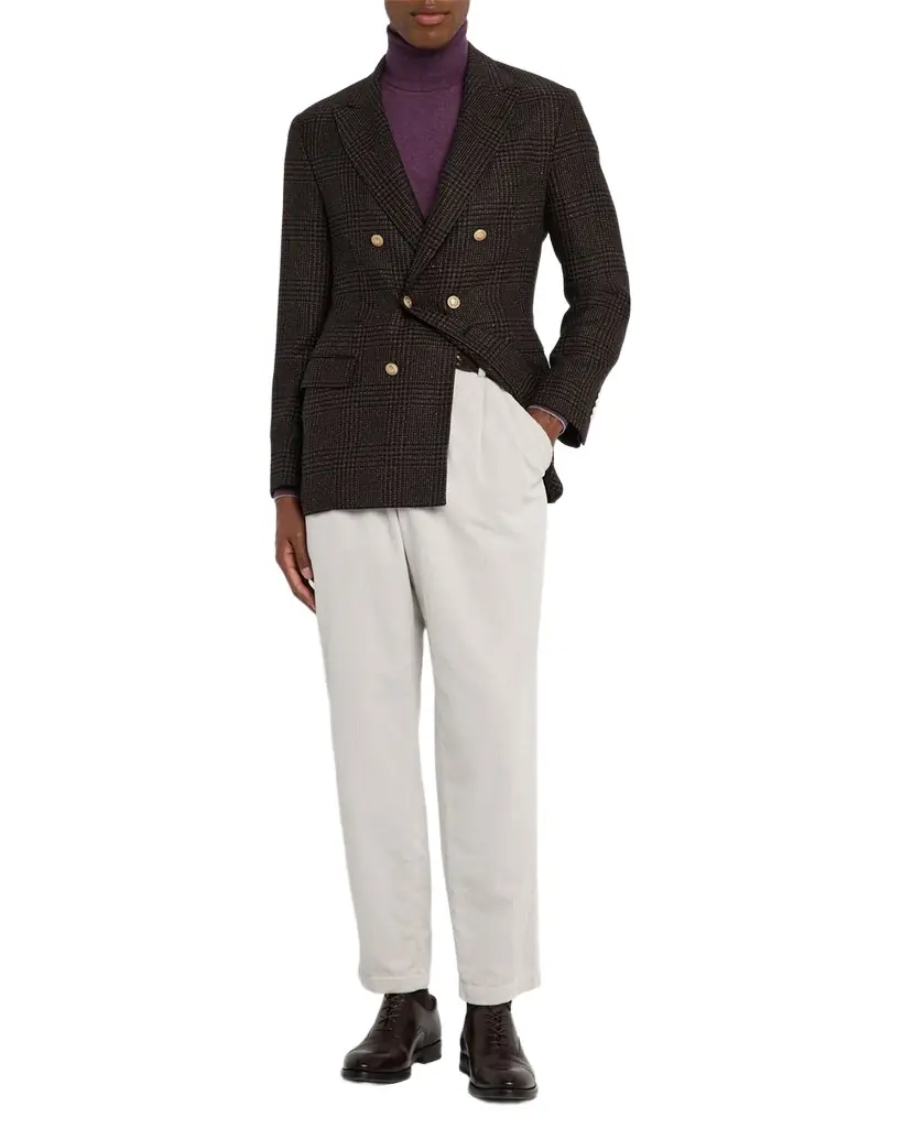 Brunello Cucinelli Men's Prince of Wales Double-Breasted Sport Coat | Image 1 Brunello Cucinelli Men's Prince of Wales Double-Breasted Sport Coat | Image 1