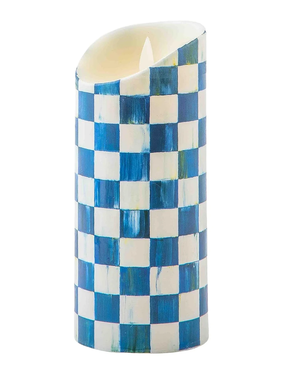 MacKenzie-Childs Royal Check Flickering Pillar Candle, 7"