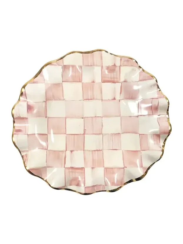 MacKenzie-Childs Rosy Check Ceramic Fluted Dessert Plate