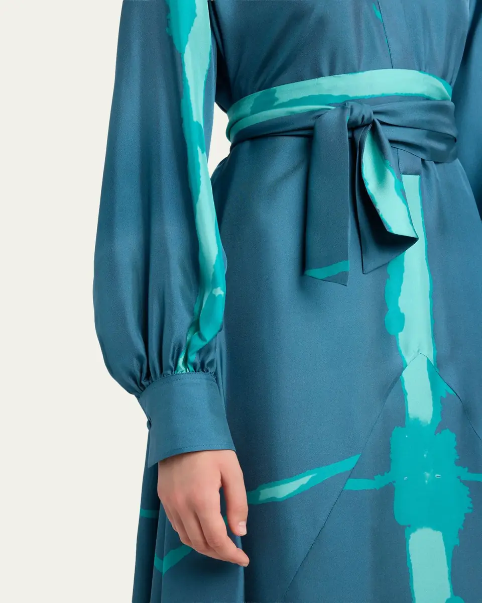 Kiton Printed Silk Long-Sleeve Maxi Shirtdress | Thumbnail 5 Kiton Printed Silk Long-Sleeve Maxi Shirtdress | Thumbnail 5