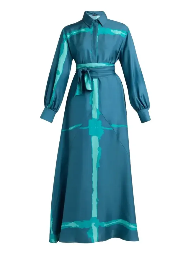 Printed Silk Long-Sleeve Maxi Shirtdress Printed Silk Long-Sleeve Maxi Shirtdress