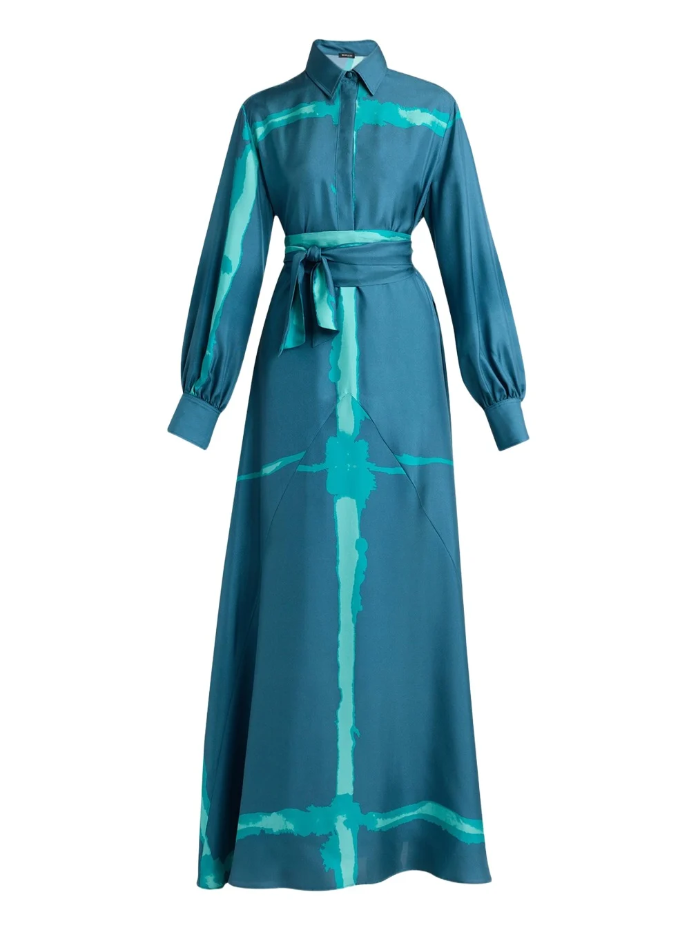 Printed Silk Long-Sleeve Maxi Shirtdress