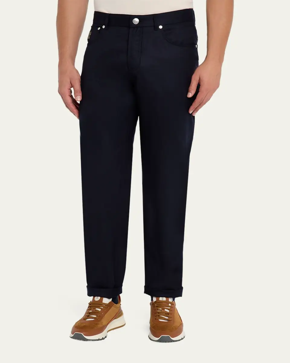 Brunello Cucinelli Men's Wool Flannel Five-Pocket Pants | Thumbnail 4 Brunello Cucinelli Men's Wool Flannel Five-Pocket Pants | Thumbnail 4