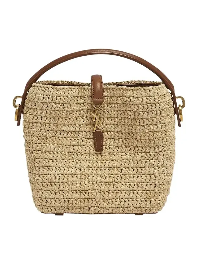 Le 37 Mini YSL Bucket Bag in Raffia and Leather