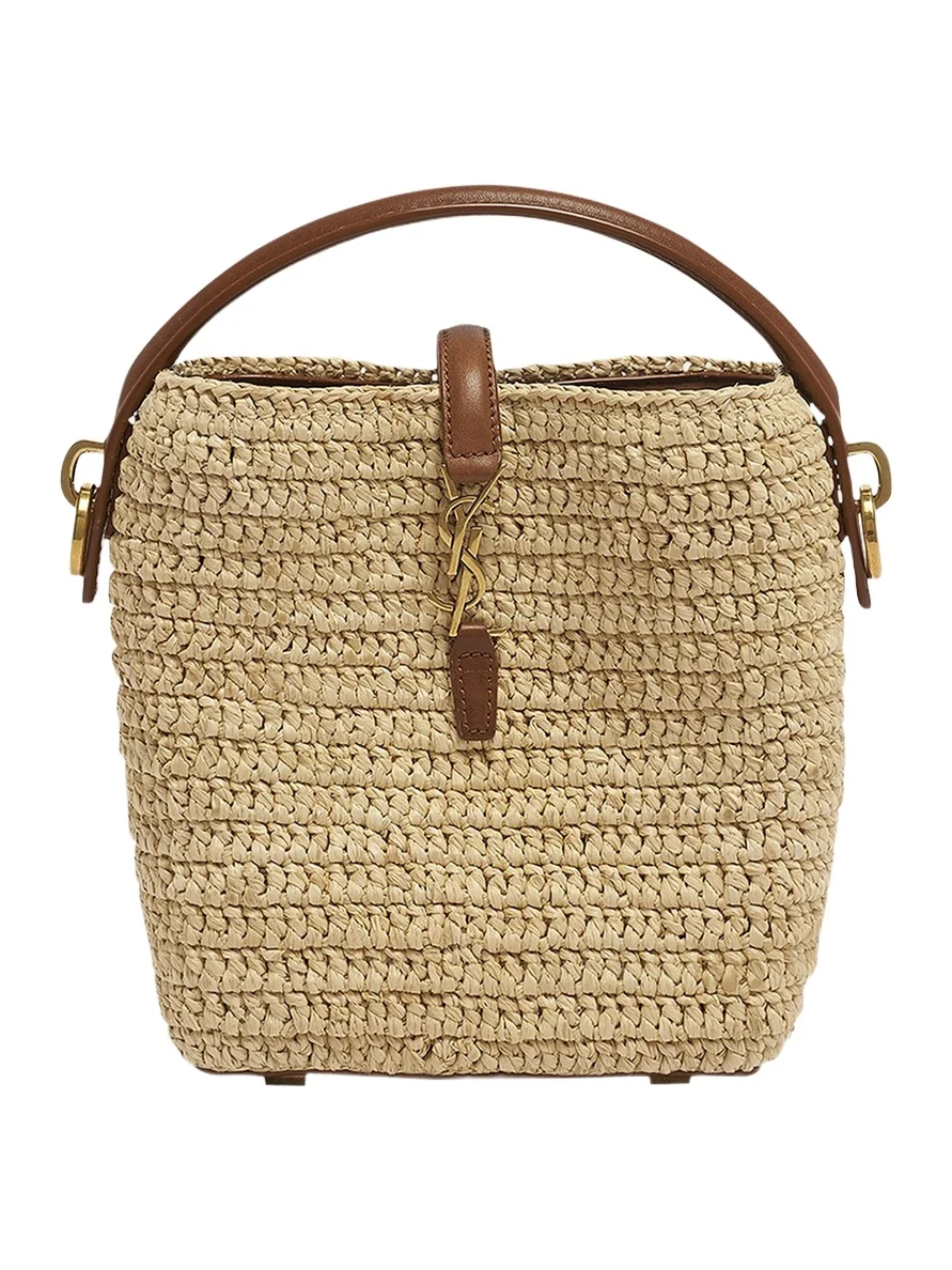 Le 37 Mini YSL Bucket Bag in Raffia and Leather