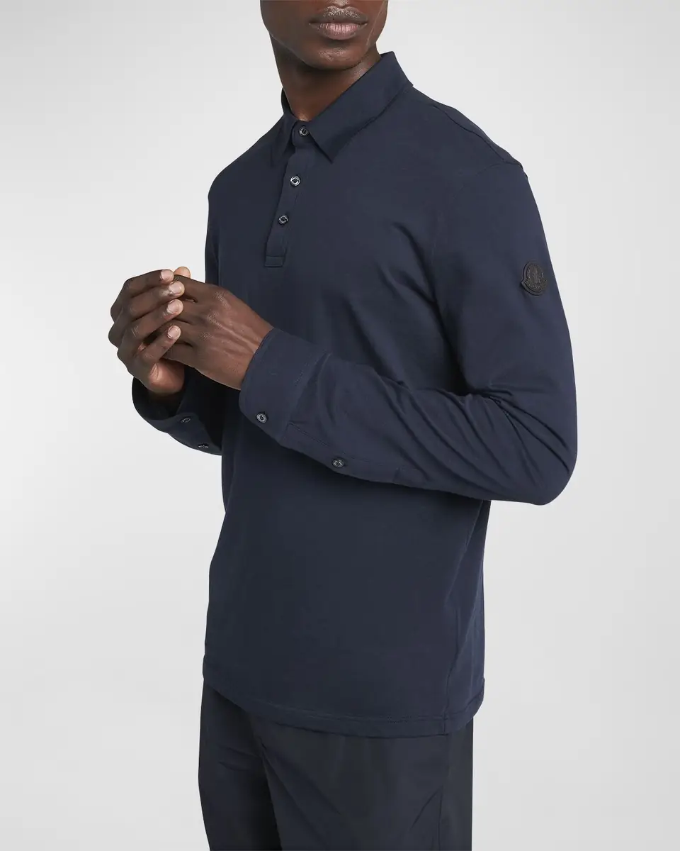 Moncler Men's Cashmere Long-Sleeve Polo Shirt | Thumbnail 5